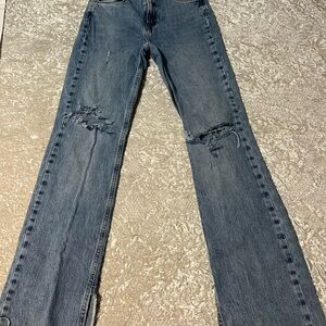 Zara Distressed Split-flare Straight-Leg Jeans - size 2